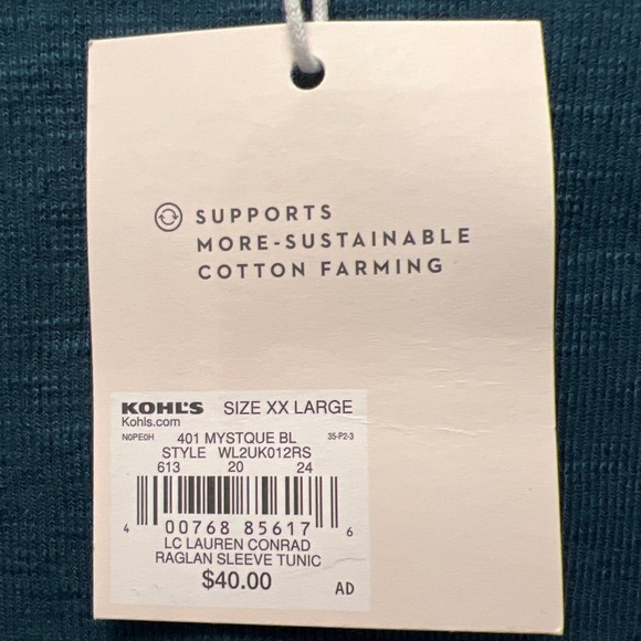 NWT Lauren Conrad Women's Long Raglan Sleeve Pullover Tunic Top Size XXL Blue - Picture 4 of 9
